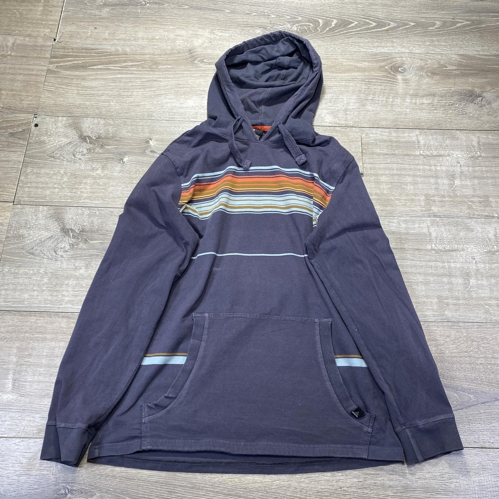 prAna Hoodie Shirt Mens Medium Navy Striped Lightweight Organic Cotton Pullover